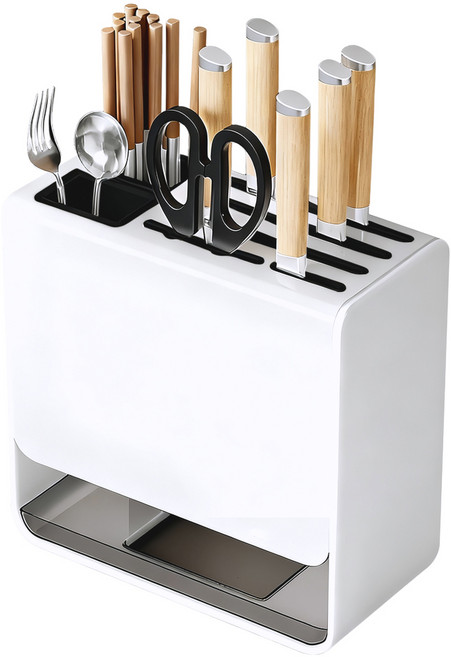 EXTEDRG 주방 칼꽂이 탄소강 7구 대용량 물빠짐 통퐁 배수 녹 방지 칼집 벽걸이 스탠드 겸용, 1개, 화이트