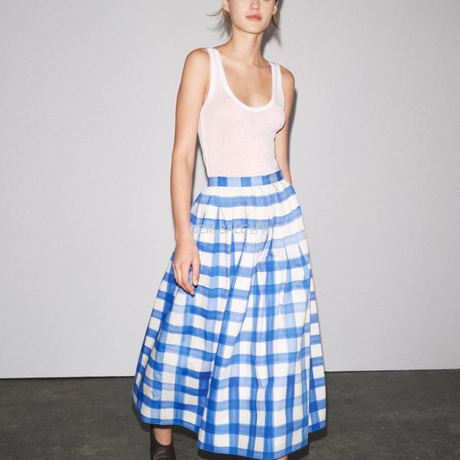 자라 OEM SALE 체크 미디 스커트 3090102 3090/102