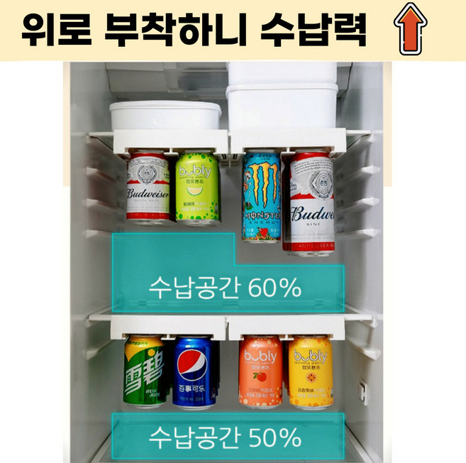 엠디픽 냉장고 맥주 캔음료 디스펜서 정리대 위 부착 정리랙 보관 트레이, 화이트