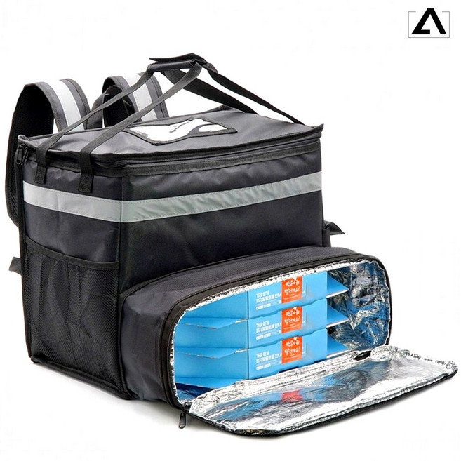 배달용가방 도보배달 손잡이 보온 보냉 백팩 피자 가방 확장형, 블랙