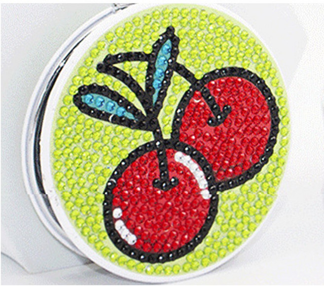 보석십자수 거울 만들기 DIY 비즈 규빅 양면원형 거울, 보석손거울세트(체리), 1개