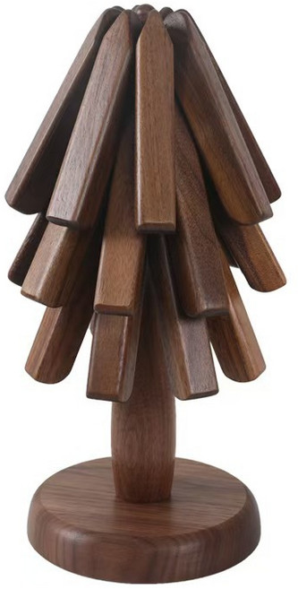 모가비 원목트리 냄비받침 트리형 우드 받침 NV-156, 1세트, 브라운 (대형)