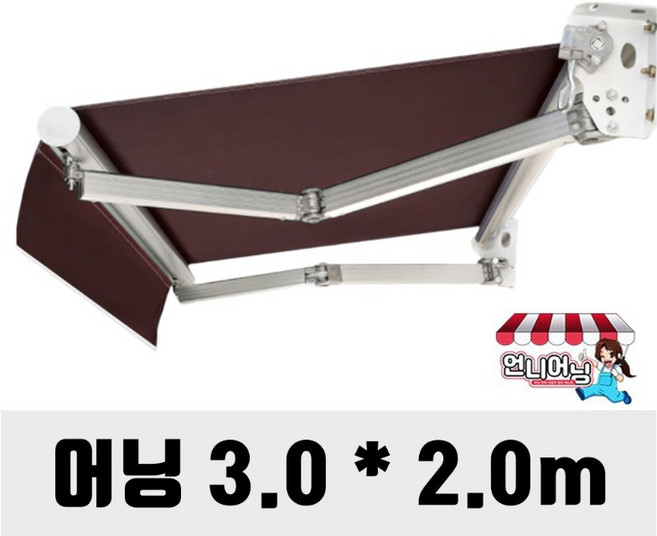 언니어닝 어닝 자가설치용 방수 천막 가게 옥상 햇빛가리개 접이식 캐노피 차량용 수동 고정 자동 DIY, 커피, 3m x 2m