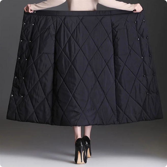 쌍천 패딩 치마 퀼팅 누빔 랩스커트 블랙 롱치마 롱스커트 스커트 겨울 오토바이치마 골프패딩롱치마 A25103005