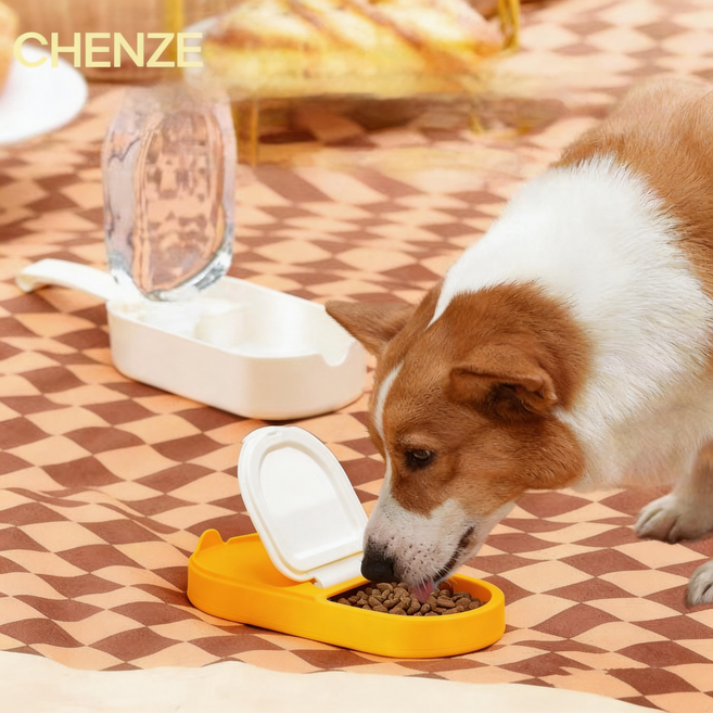 CHENZE 휴대용 2in1 펫 워터보틀 물사료 겸용 누수방지 컴팩트 외출용품, 1개, 노란색