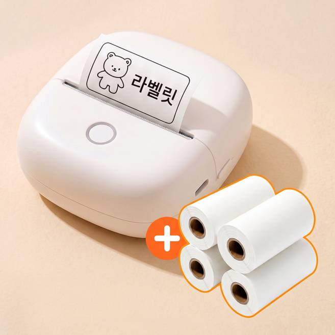라벨릿 LAVELIT 라벨 프린터 자동 정렬 무선 블루투스 미니 감열식 네임 스티커 ( 4종라벨지포함), 1개, 화이트