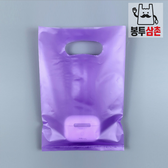 [봉투삼촌]HD PE 무지 퍼플 비닐쇼핑백 100장 소형 손잡이 심플 링봉투 옷가게 비닐백, 1세트, 14호