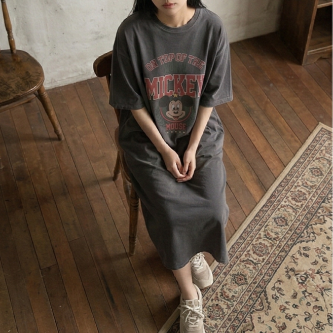 피그먼트 월드미키 원피스 롱원피스 반팔소매 빅사이즈 홈웨어