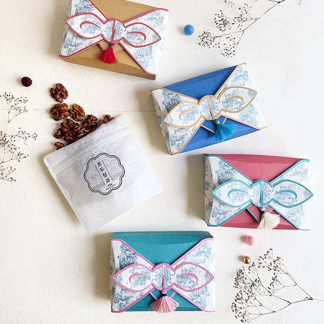 더프리젠 프리미엄 호두정과 (답례품 4세트+무료라벨증정) 결혼식 감사 조문 답례품, 4박스, 보자기상자