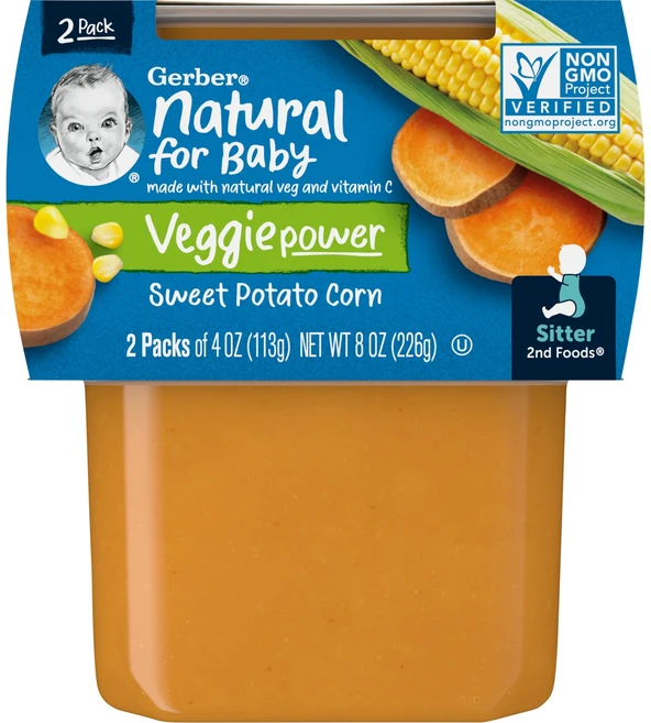 Gerber 내추럴 포 베이비 Veggie Power 2nd Foods® 고구마 콘 2팩 개당 113g(4oz) Gerber (거버), Gerber, 내추럴 포 베이비, Veggie Powe - 쿠팡