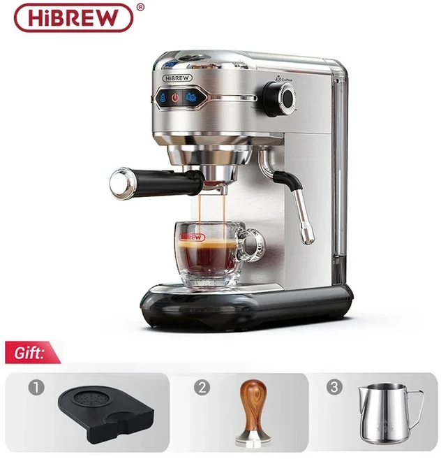 HiBREW 반자동 커피 메이커 카페테라 20 바 초슬림 ESE 포드 및 파우더 에스프레소 카푸치노 머신 온수 H11, 01   Mainland, 01 유럽 ​​연합, 02 H11  Jug Mat Tamper