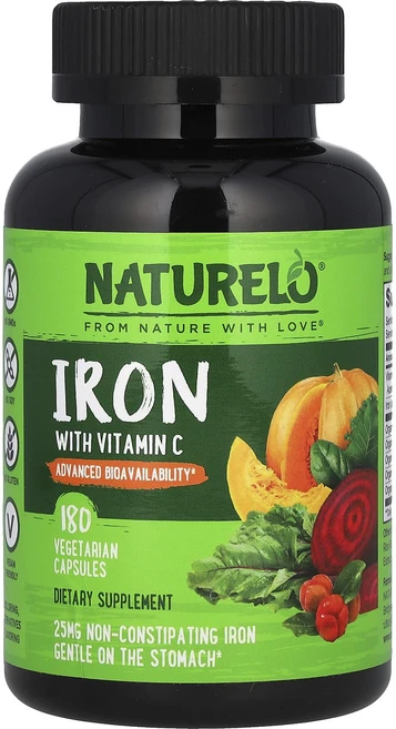 단백질 비타민 철분 마그내슘 칼슘 NATURELO 비타민C 함유 철분 베지 캡슐 180정 고루고루섭취해주세요, NATURELO비타민C함유철분베지캡슐180정, 1개 - 쿠팡