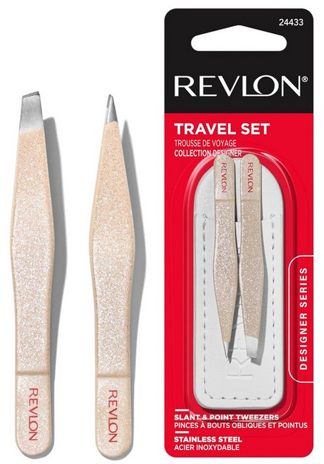 REVLON 레브론 디자이너 시리즈 미니 트위저 세트 기울기 포인트 팁이 있는 제모 도구 키트 휴대하기 쉽고 사용하기 쉬우며 오래 지속되는 스테인리스 스틸로 제작 1 카운트, Pack of 1