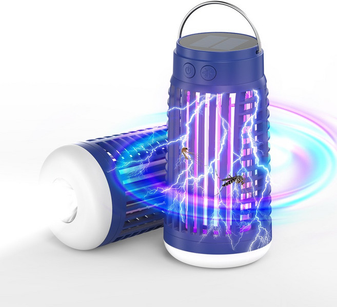 CCAGU 휴대용 모기퇴치기 감전식 날파리 해충퇴치기 태양광 충전 무선 캠핑 랜턴 벌레퇴치기, 블루