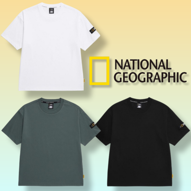 국내매장정품 내셔널지오그래픽 티셔츠 NATIONAL 오버핏 기본 티셔츠 캐주얼 티셔츠 남성 티셔츠 기본 반팔티 흰색 반팔티 검은색 반팔티 기본 반팔티 네셔널지오그래픽 반팔티