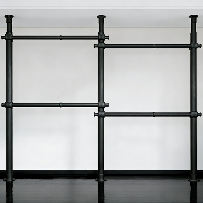 38파이 와이드 4단 행거 고강도 스틸 파이프 설치형 튼튼한 시스템 행거, 블랙