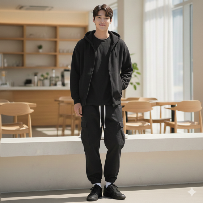 [국내매장판] 나이키 남성 운동화 패션 스니커즈 에버논 로우 프리미엄 올블랙 가죽 스니커즈 캐쥬얼