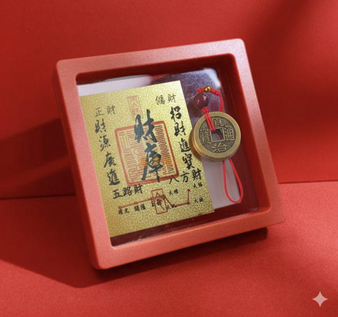 재물운 부적 2매 횡재 주화 황금 복 금전운 소원성취 사업 승진, 재물운 황금부적 2매 + 수호주화  SET, 1개