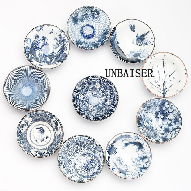 영국식 일본식 푸른 동양화 전통 술잔 세트 소주잔 사케잔 선물용, 10종 스몰, 1개