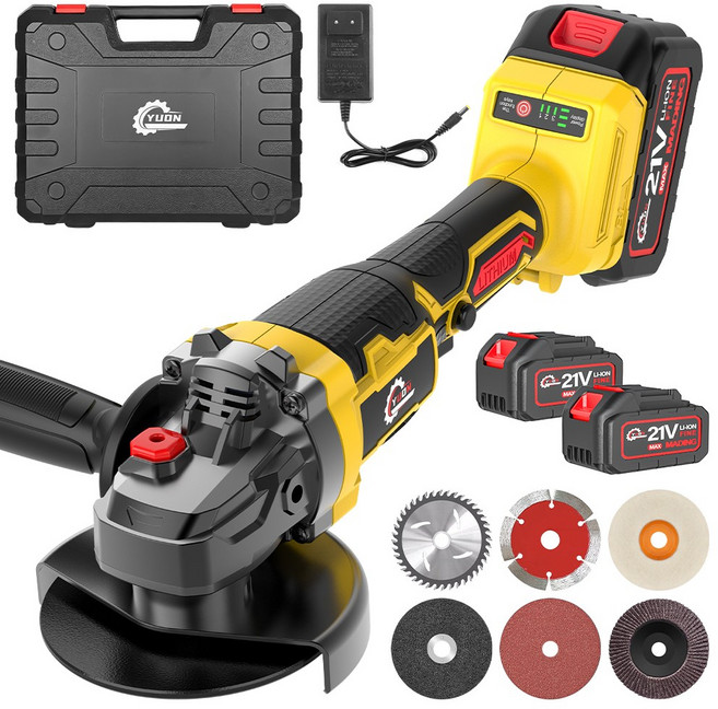 YUON 무선 충전식 전동 BLDC 브러시리스 그라인더 3단 조절 가능 전력량 표시 연마기/광택기, 1개