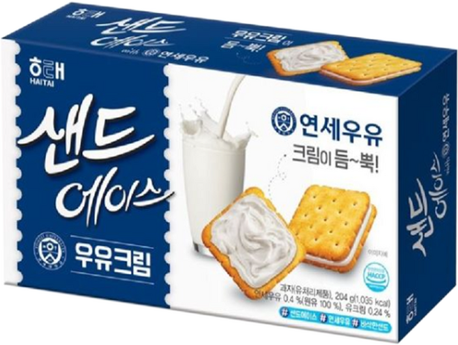 해태제과 샌드에이스 우유크림, 204g, 1개