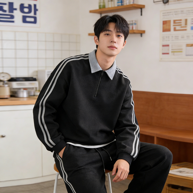 스타일닥터 남성 트레이닝복 세트 폴로 트레이닝 세트 남녀공용 데일리룩 커플룩 맨투맨 + 슬랙스 팬츠