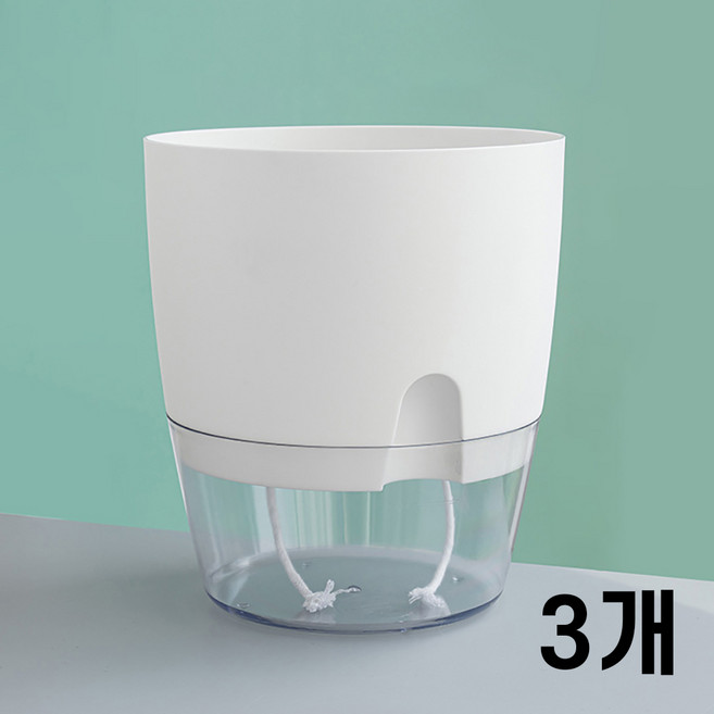자동급수 저면관수 화분 대형 플라스틱 화분 원형, 화이트, 3개