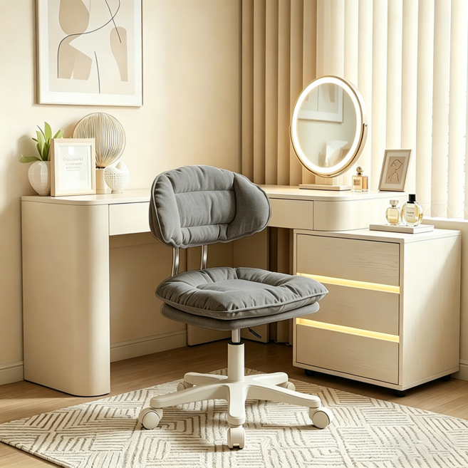 하루꿈 보조 의자 이동식 높이조절 화장대 미용실 병원 회전 바퀴 사각 등받이 스툴, 다크 그레이, 1개