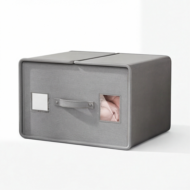 Olivet 베이지색 의류 수납함 속옷 수납함 방진 방오 대용량, 1개, 회색