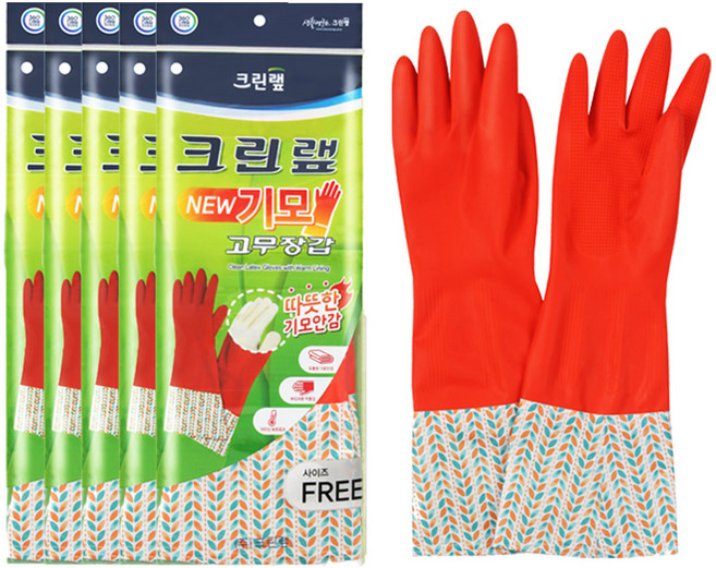 크린랩 기모 고무장갑 (Free 사이즈), 레드, 5개, FREE(one size)