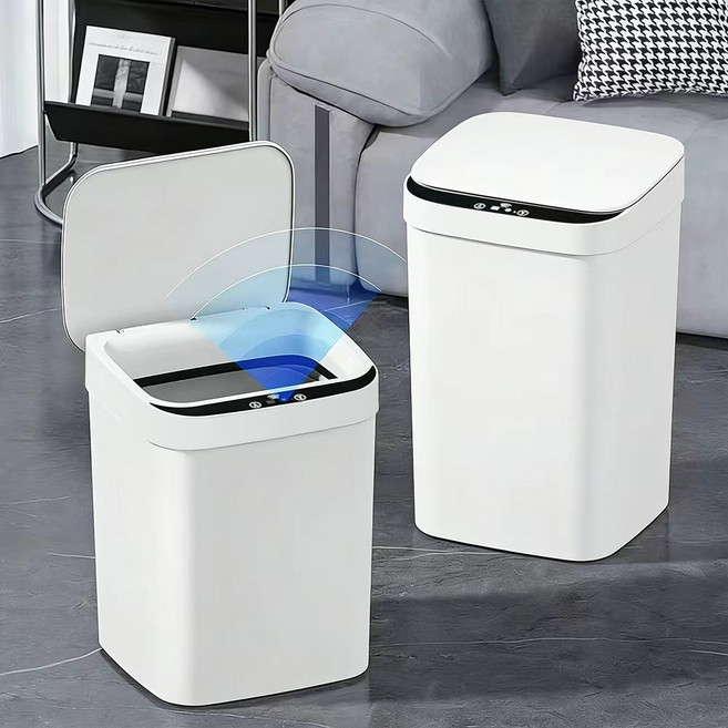 [1+1 17L+20L]자동 센서 쓰레기통 화장실 쓰레기통 기저귀 냄새차단 휴지통, 흰색