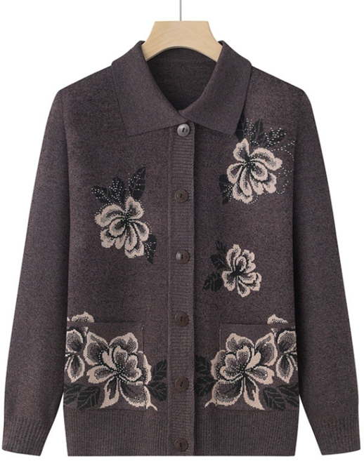 [영스토어 정품] 중년여성 꽃자수 가디건 스웨터 할머니옷 어머니옷 아줌마 미시 마담 겨울옷 가디건