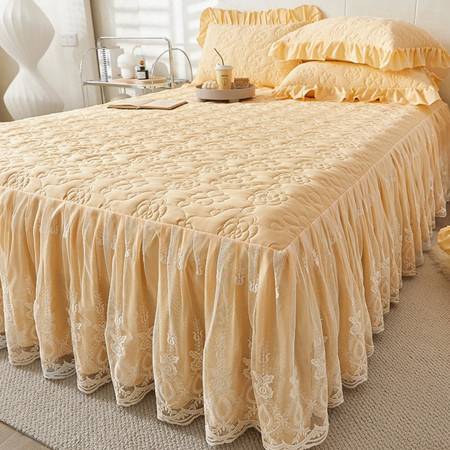 레이스 침대커버 스커트 누빔 오렌지베딩 퓨어스킨