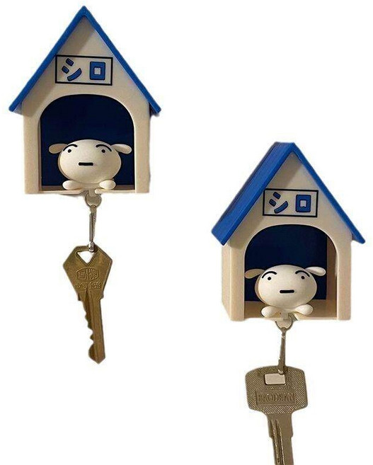 짱구 캐릭터 흰둥이 열쇠 보관함 키 정리함 현관 인테리어, 흰둥이 키체인 + 집 + 접착제