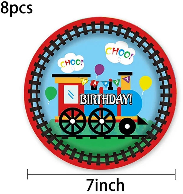 기차 테마 생일 파티 장식 Choo Train 축하 배너 케이크 토퍼 교통 Two 2th Decor, 06 8pcs 7inch