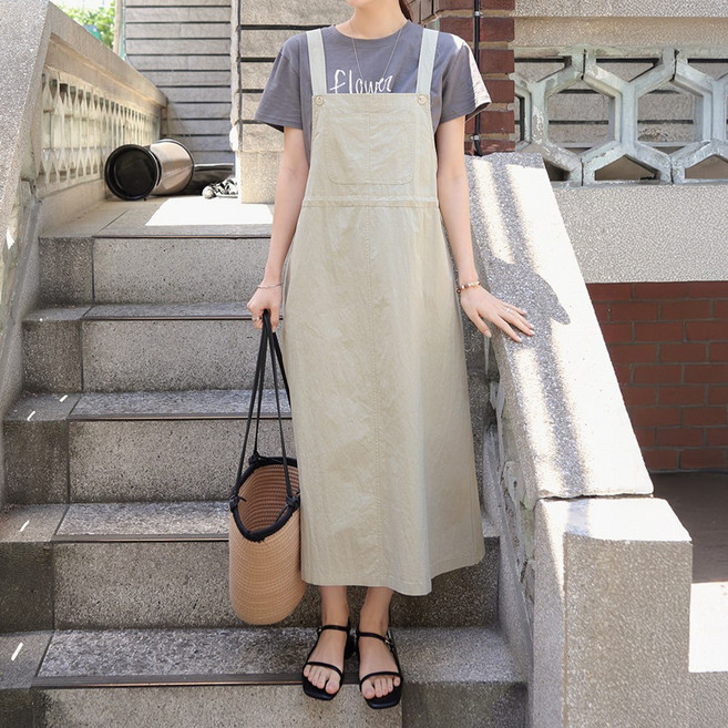 데일리앤 홉스 여름 민소매 레이어드 멜빵 롱 뷔스티에 원피스 임부복