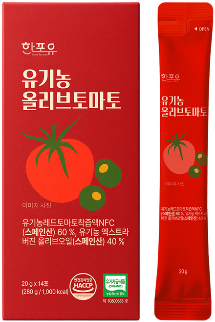 한포유 올토샷 유기농 엑스트라버진 올리브오일 토마토, 1박스, 280g