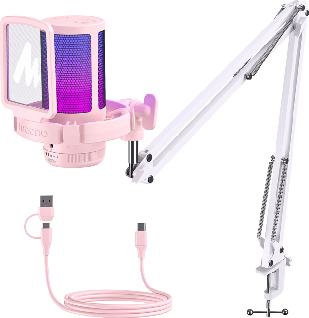 마오노 원터치 노이즈캔슬링 USB 콘덴서 게이밍 마이크 방송용 DGM20S, 핑크