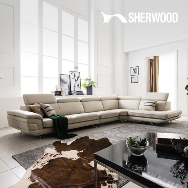 [쉐우드가구] 소나 8인용 코너형 이태리 천연통가죽 기능성 소파(일반형/카우치형), 색상:딥그레이 / 구성:카우치형 우형