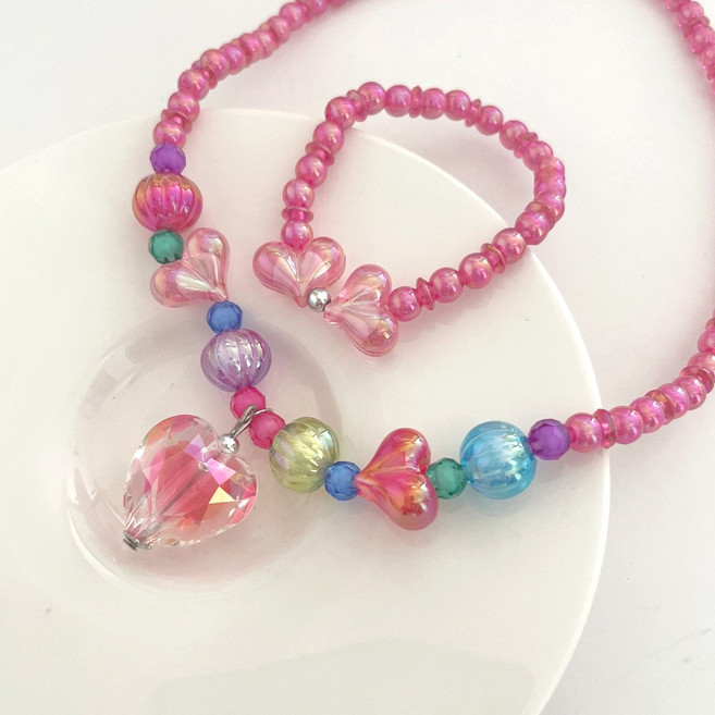 메르시봉봉 여아 어린이 아아동 유아 키즈 샤론 목걸이 팔찌 플라워 하트 세트