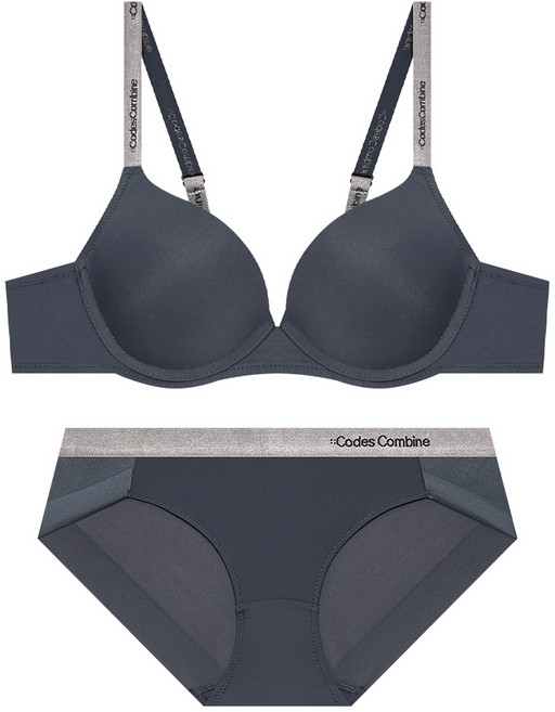 코데즈컴바인이너웨어 딥무드 실버밴딩 브라 햄팬티 세트_딥네이비