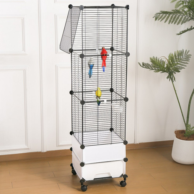 칠시 앵무새 이동식 케이지 대형새장, 1개, 블랙B타입