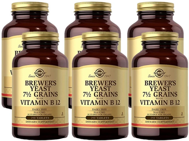 Solgar 솔가 맥주 효모 7 1/2 곡물과 비타민 B12 250 타블렛, 250정, 6개 - 쿠팡