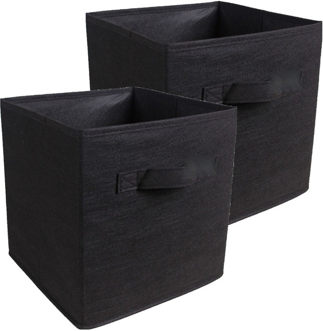 푸르른 접이식 부직포 수납박스, 블랙, 2개
