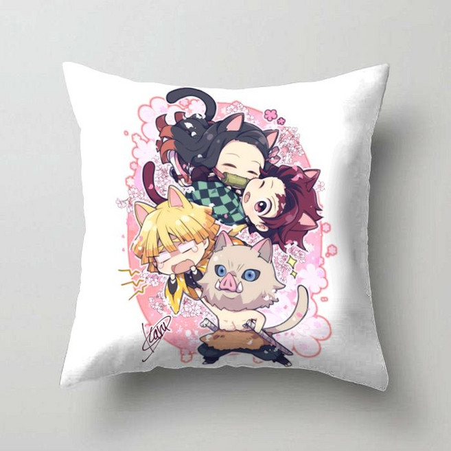 귀멸의 칼날 탄지로 네즈코 젠이츠 기유 캐릭터쿠션 방석 쿠션, 35x35, 12. 4명 단체샷