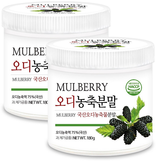 푸른들판 국산 오디 농축 분말 가루 뽕나무 열매 파우더 멀베리, 2개, 180g