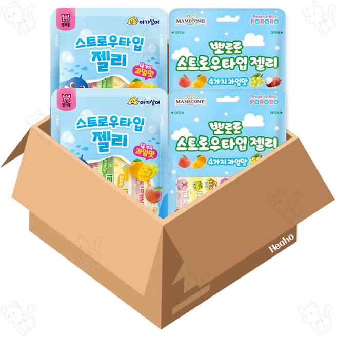 핑크퐁 스트로우타입 젤리 + 뽀로로 스트로우타입 젤리, 1세트, 800g, 핑크퐁 2개+뽀로로 2개