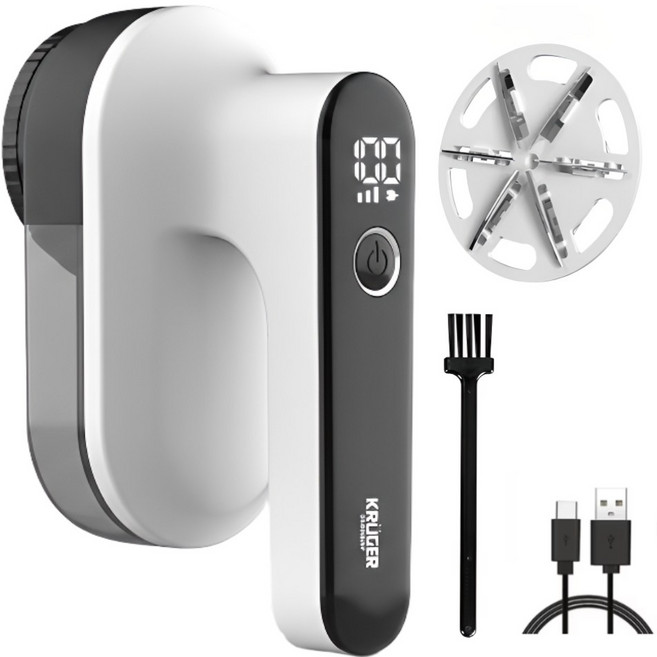 크루거 세탁소용 6중 충전식 대용량 LED 보풀제거기, 프리미엄 화이트블랙, KRLR-1329