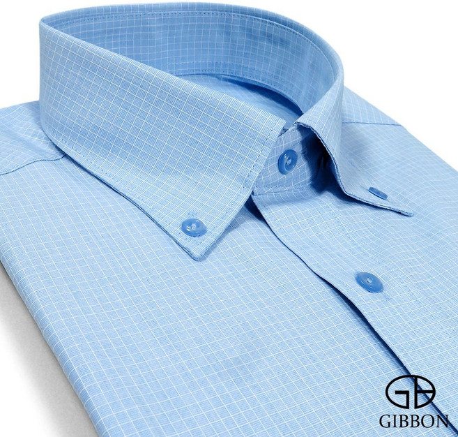 GIBBON 吉朋 精紡格紋長袖襯衫 藍色