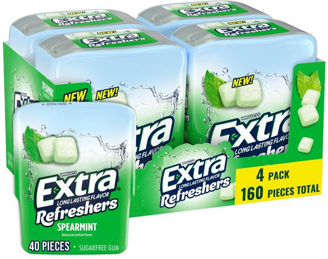 엑스트라 리프레셔 스피어민트 츄잉 껌 무설탕 40피스, 4개, 80g
